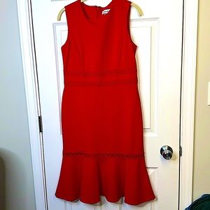 Calvin Klein Red Lace Trimed Fit and Flare Midi Sleeveless Dress🔥
